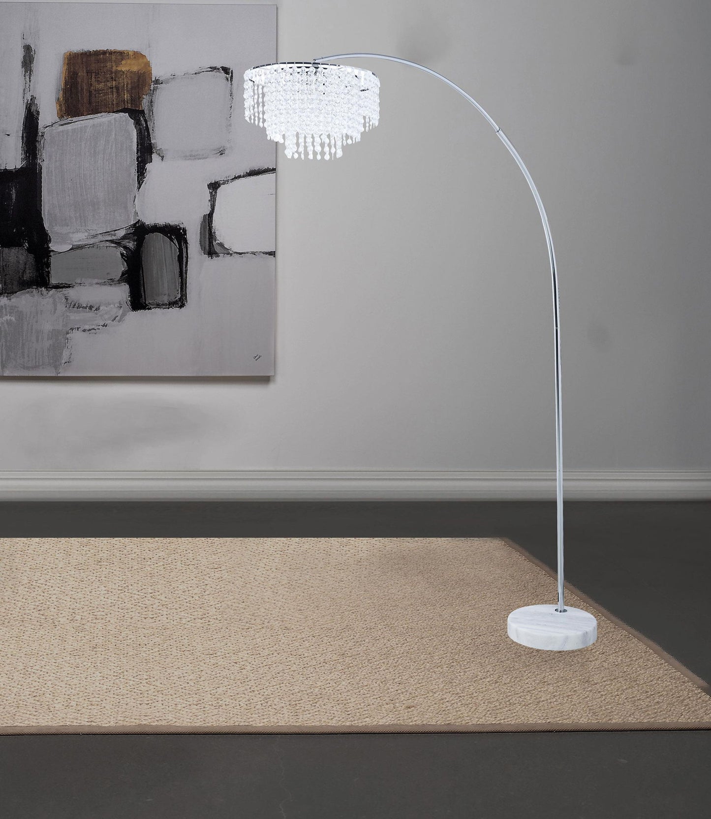 Shirley 86-inch Hanging Crystal Arc Metal Floor Lamp Chrome