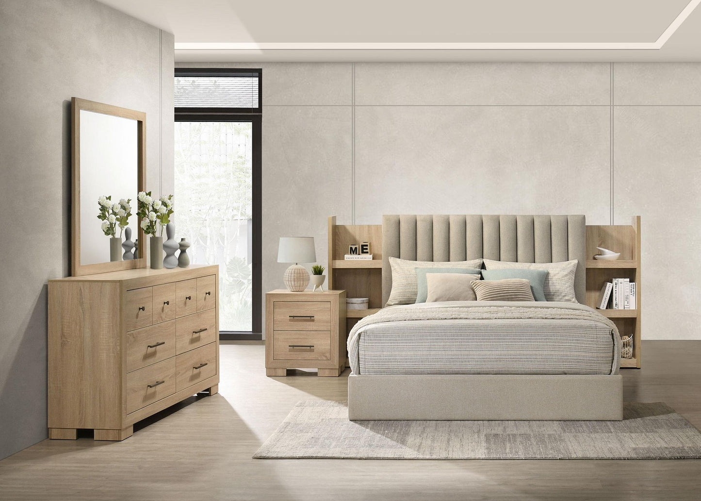Arielle 4-piece Queen Bedroom Set Light Oak