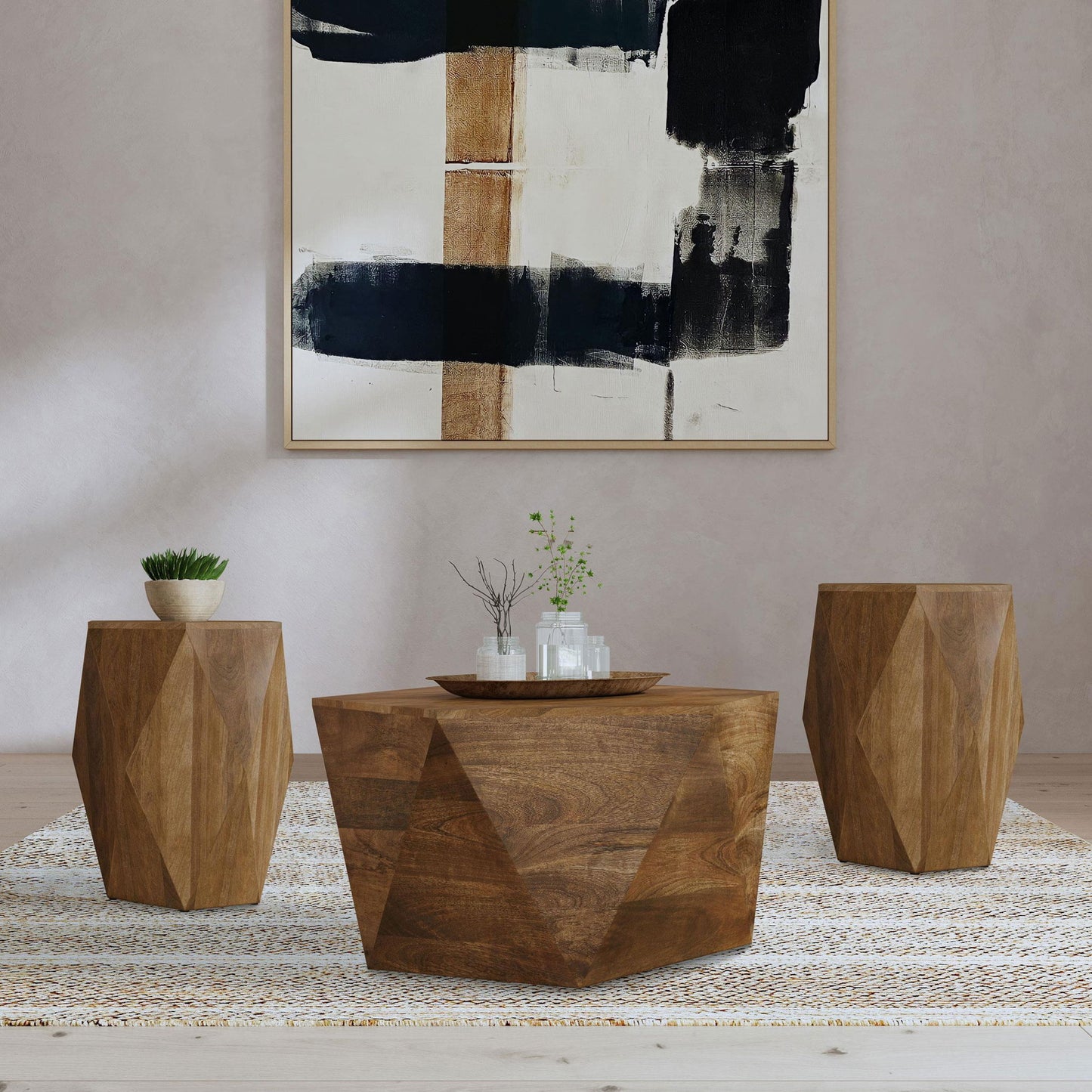 Zalika 3-piece Solid Wood Coffee and End Table Set Natural
